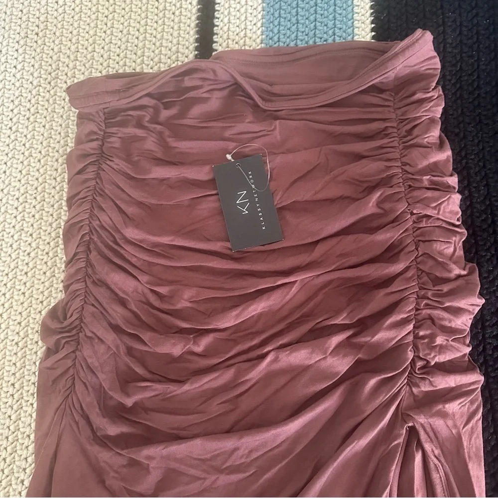 Ruched‎ Midi Skirt Brown Bodycon Slit Sexy Cocktail Party Club Wear